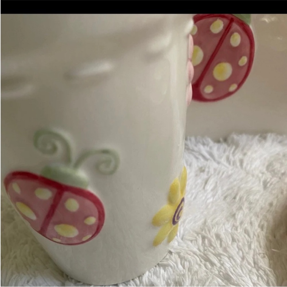 Charming Ladybug and Flower Ceramic Trashcan
